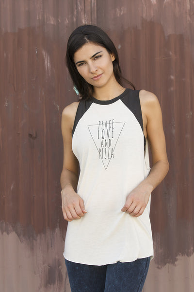 Peace, Love and Pizza Raw Edge Two-Tone Tank Top - Intouch Clothing - 1