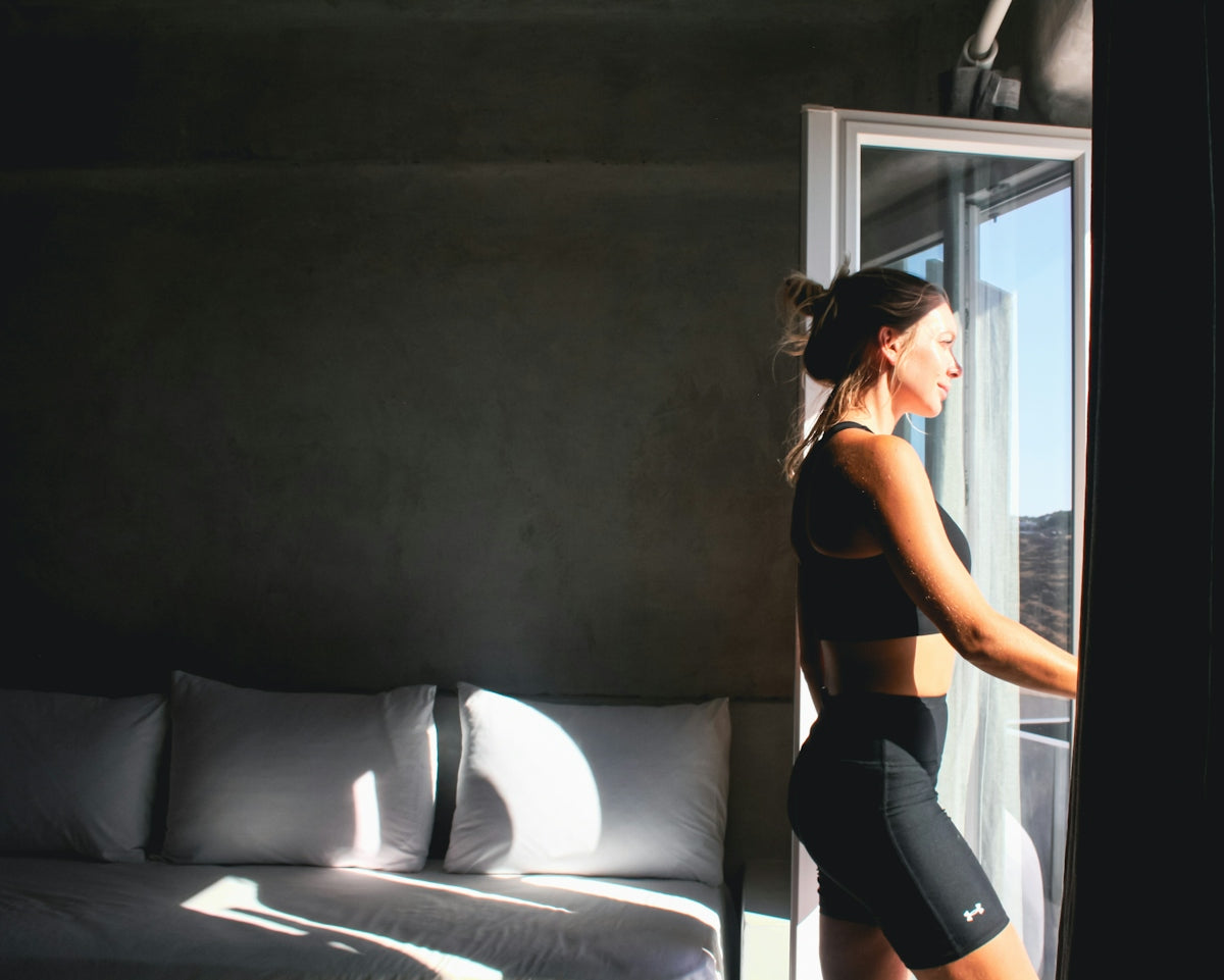 a woman standing in a room