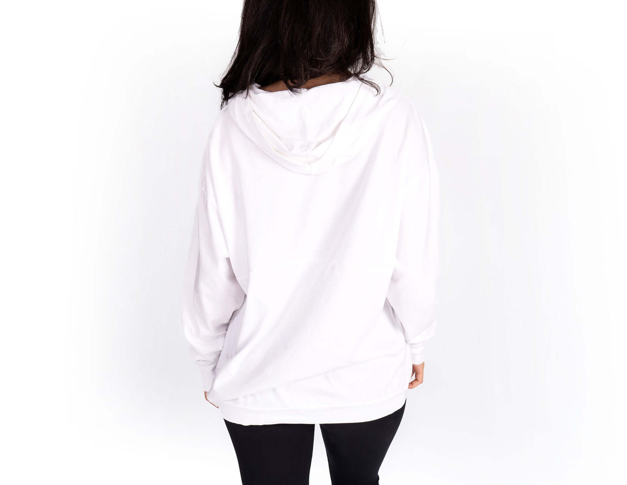 Relax Hoodie featuring a cozy oversized fit, generous hood, and spacious kangaroo pocket from the back view.