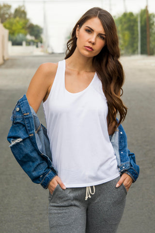 100% Organic Cotton Racer Tank Top - White Front View