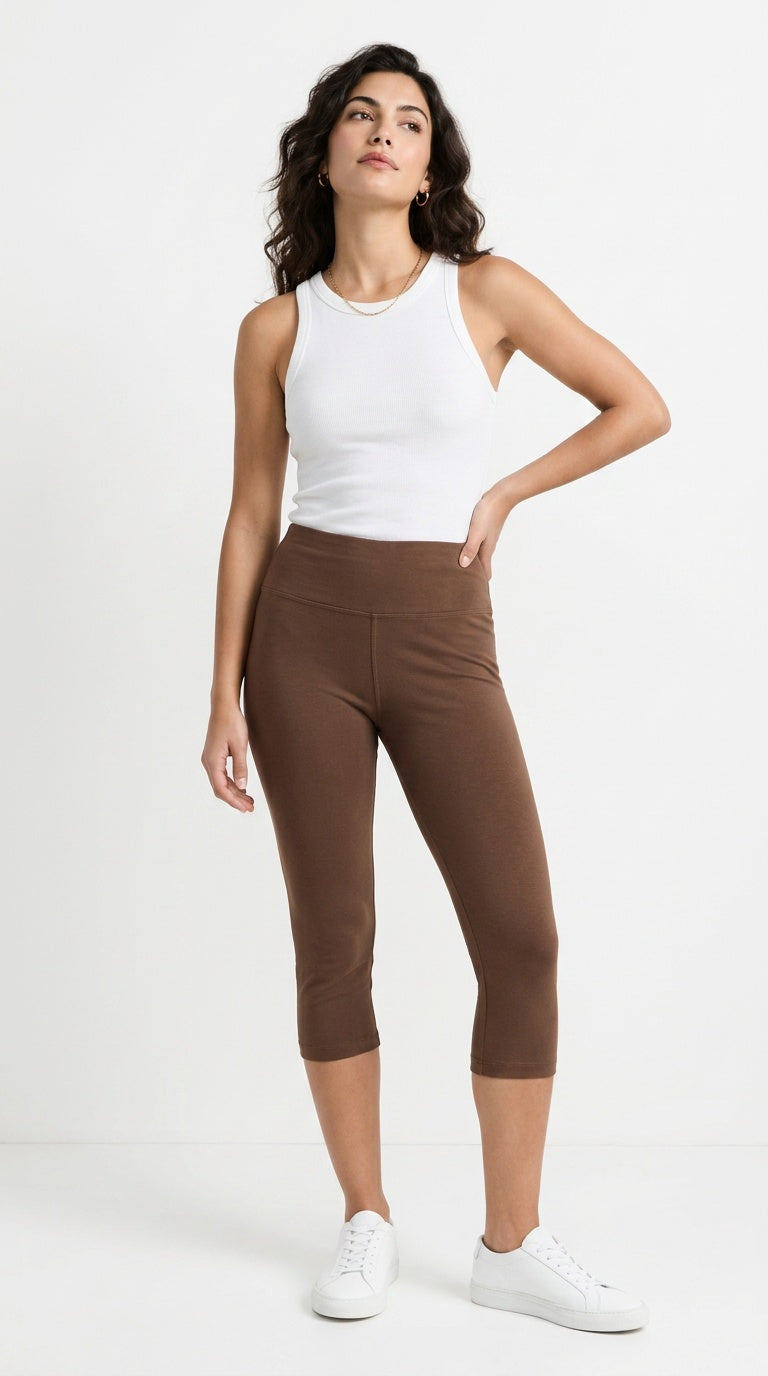 Organic Cotton Capri Leggings in Mocha