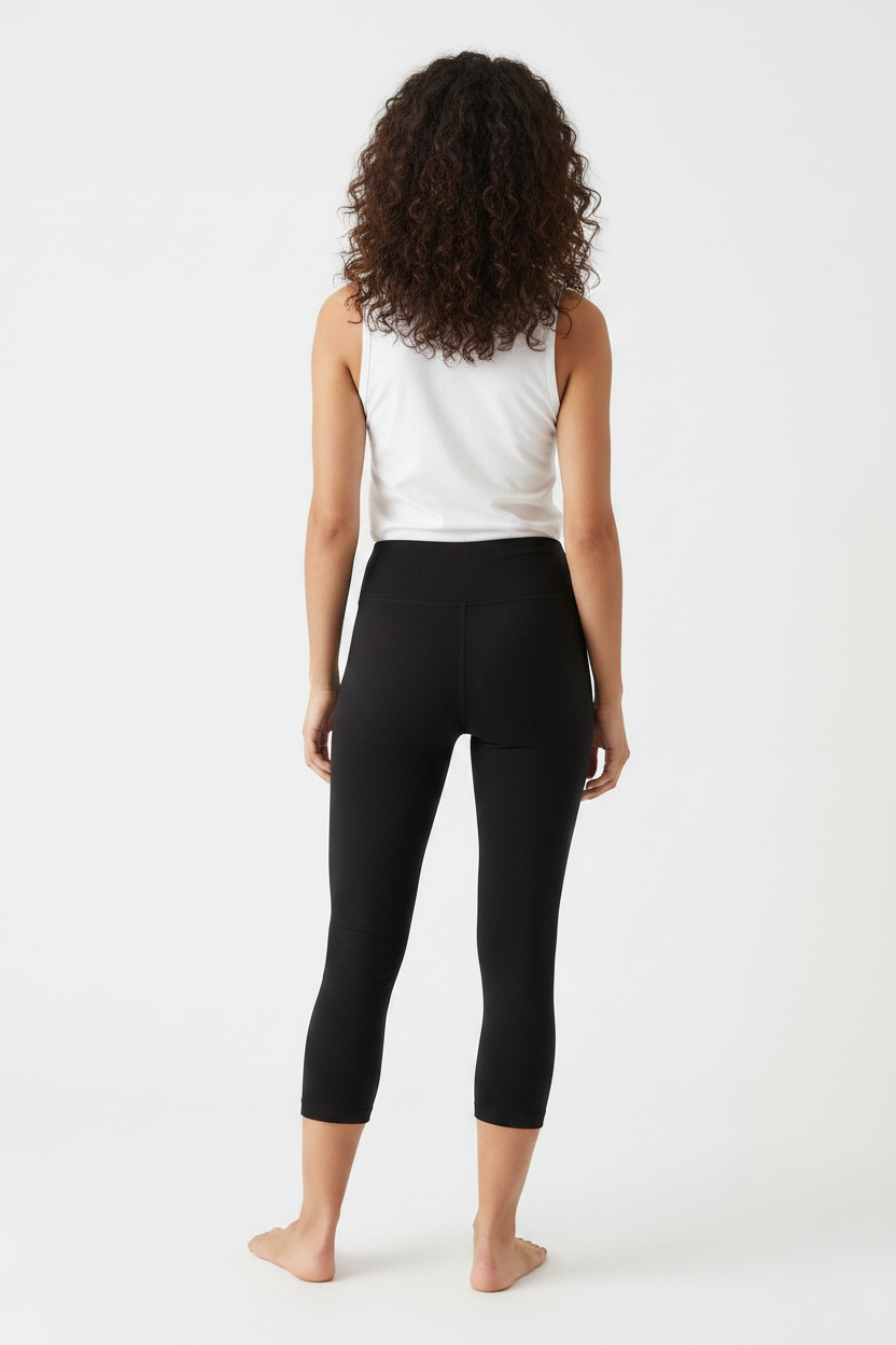 Organic Cotton Capri Leggings in Black - Back View