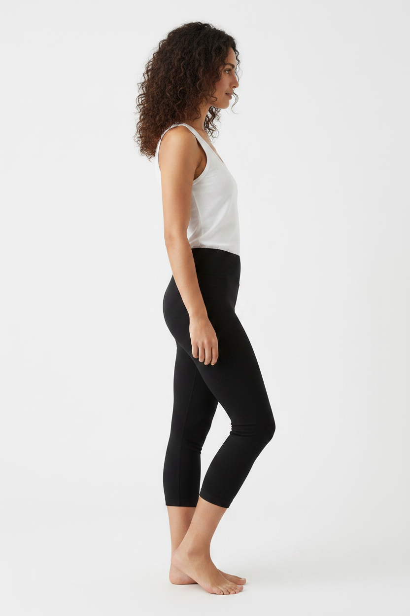 Organic Cotton Capri Leggings in Black - Side View