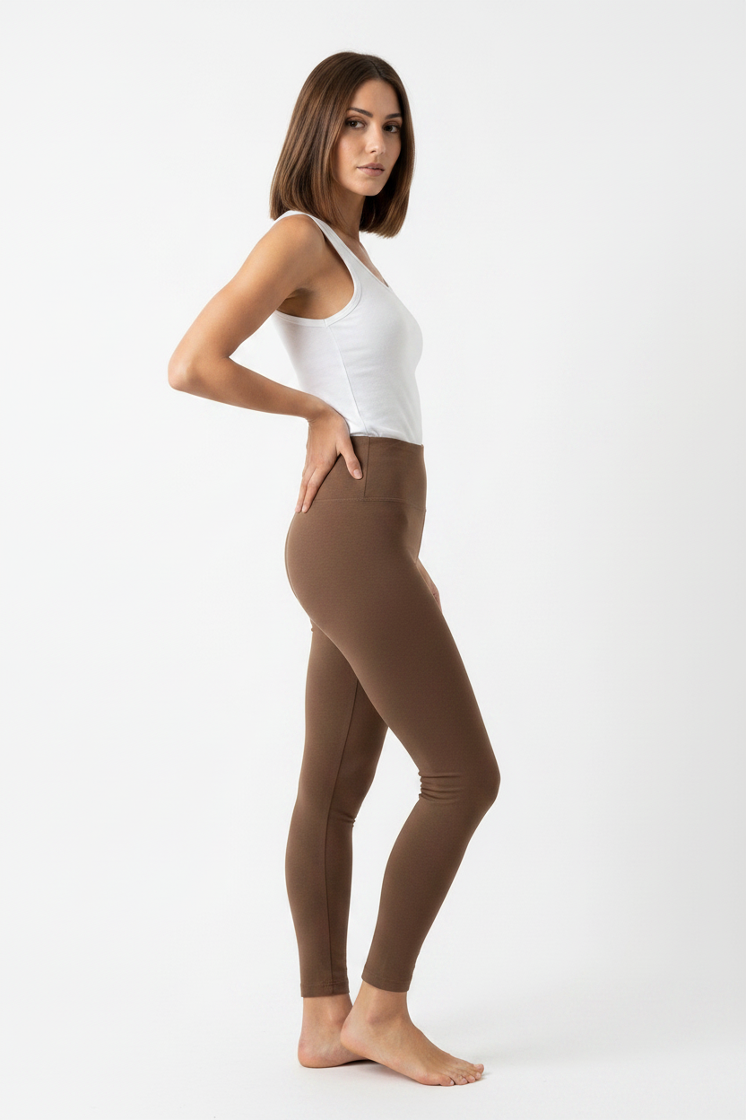 Organic Cotton Spandex Leggings in Mocha - Side View