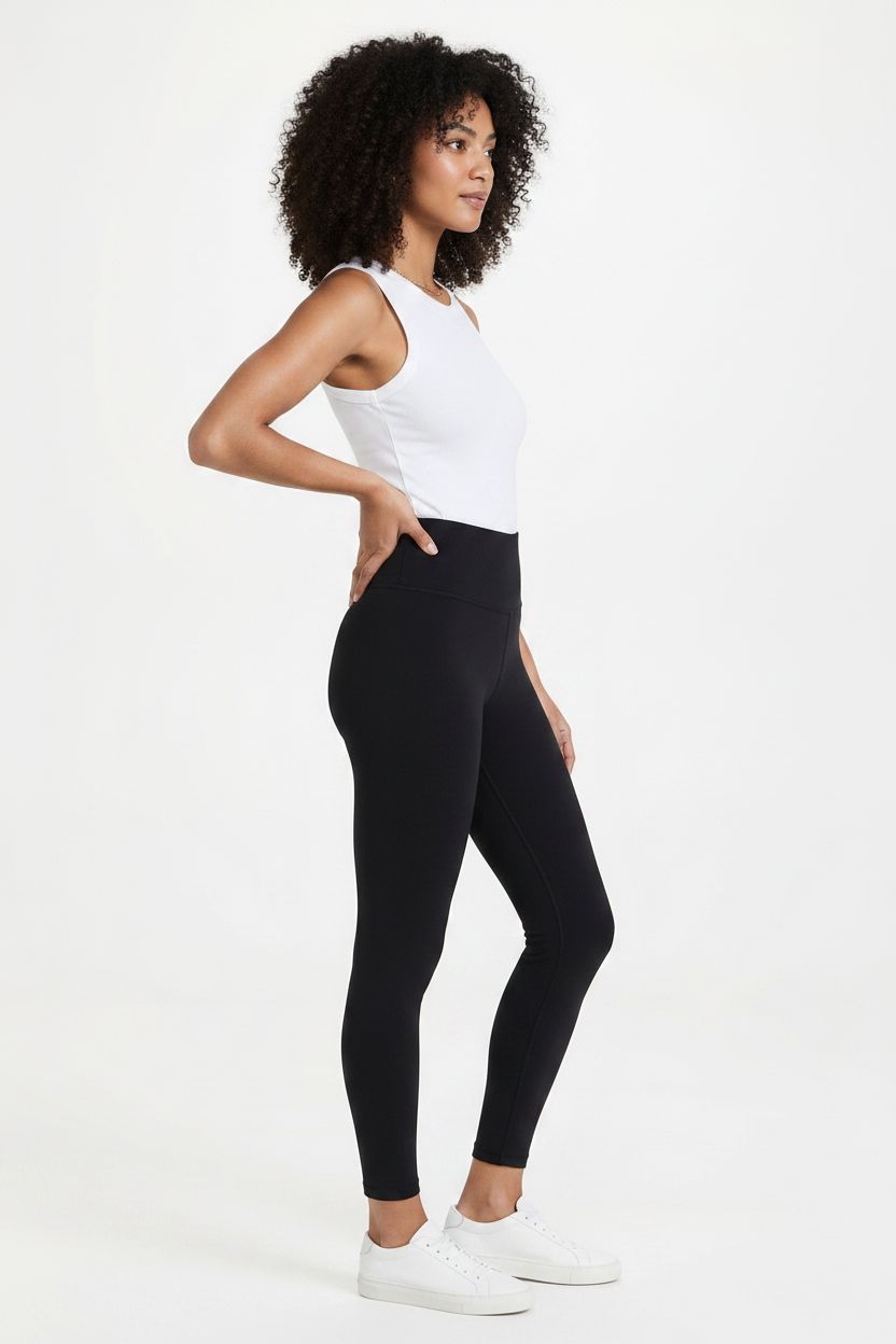 Organic Cotton Spandex Leggings in Black - Side View