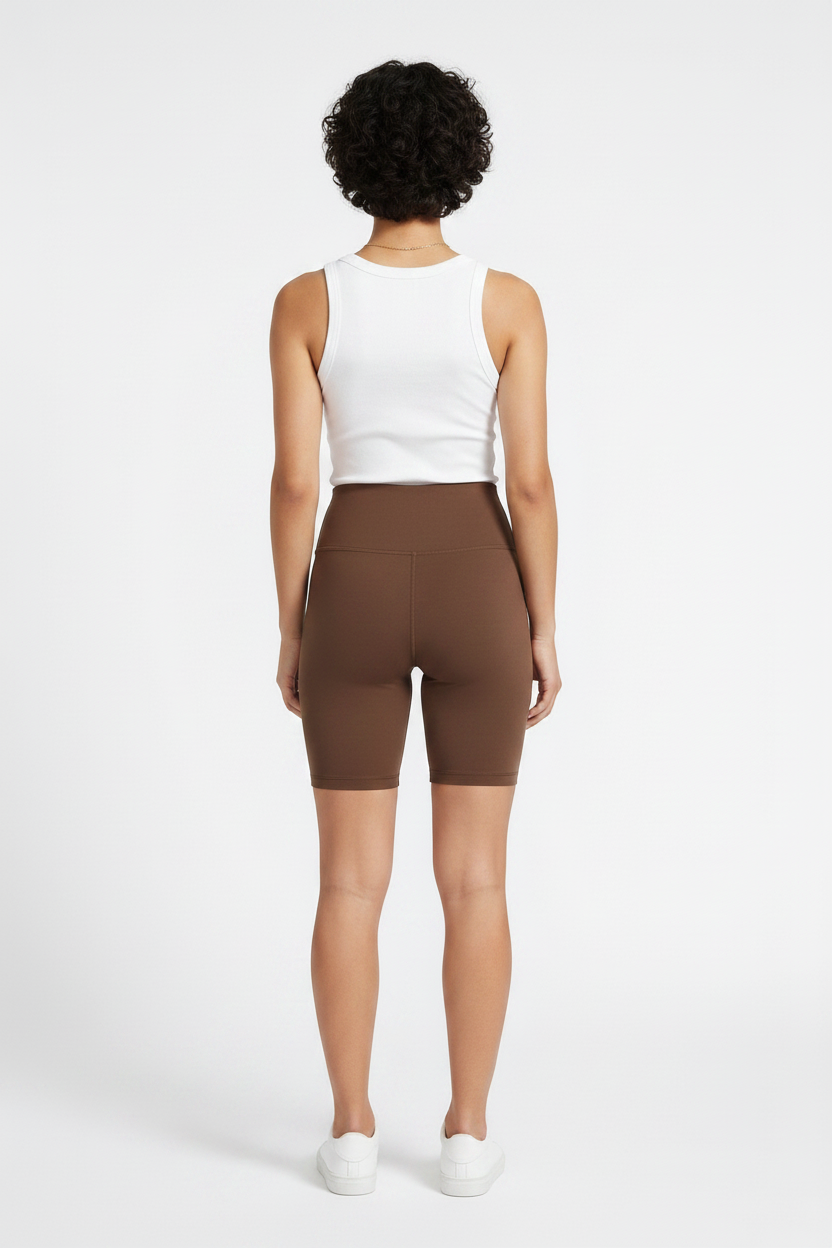Organic Cotton Bike Shorts in Mocha - Back View