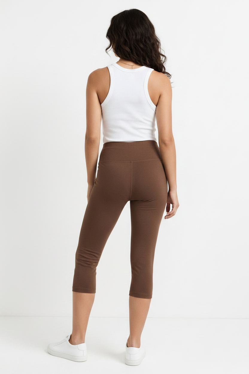 Organic Cotton Capri Leggings in Mocha - Back View