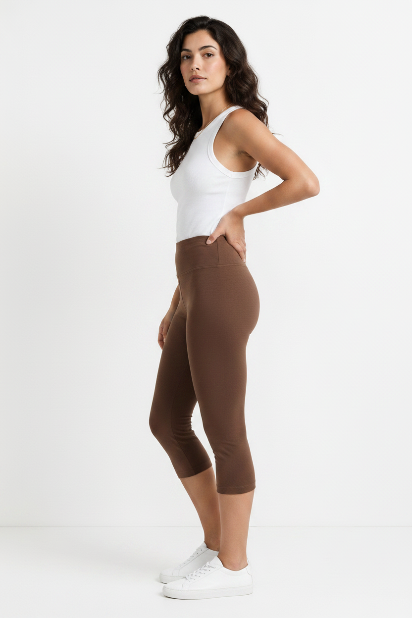 Organic Cotton Capri Leggings in Mocha - Side View