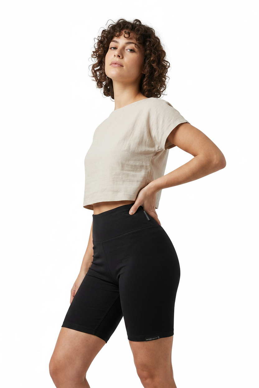 Organic Cotton Bike Shorts in Black - Side View
